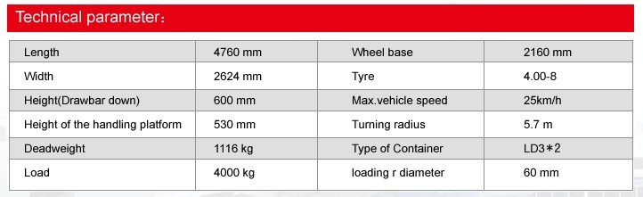
 SH4T001 Container trailer technical parameter